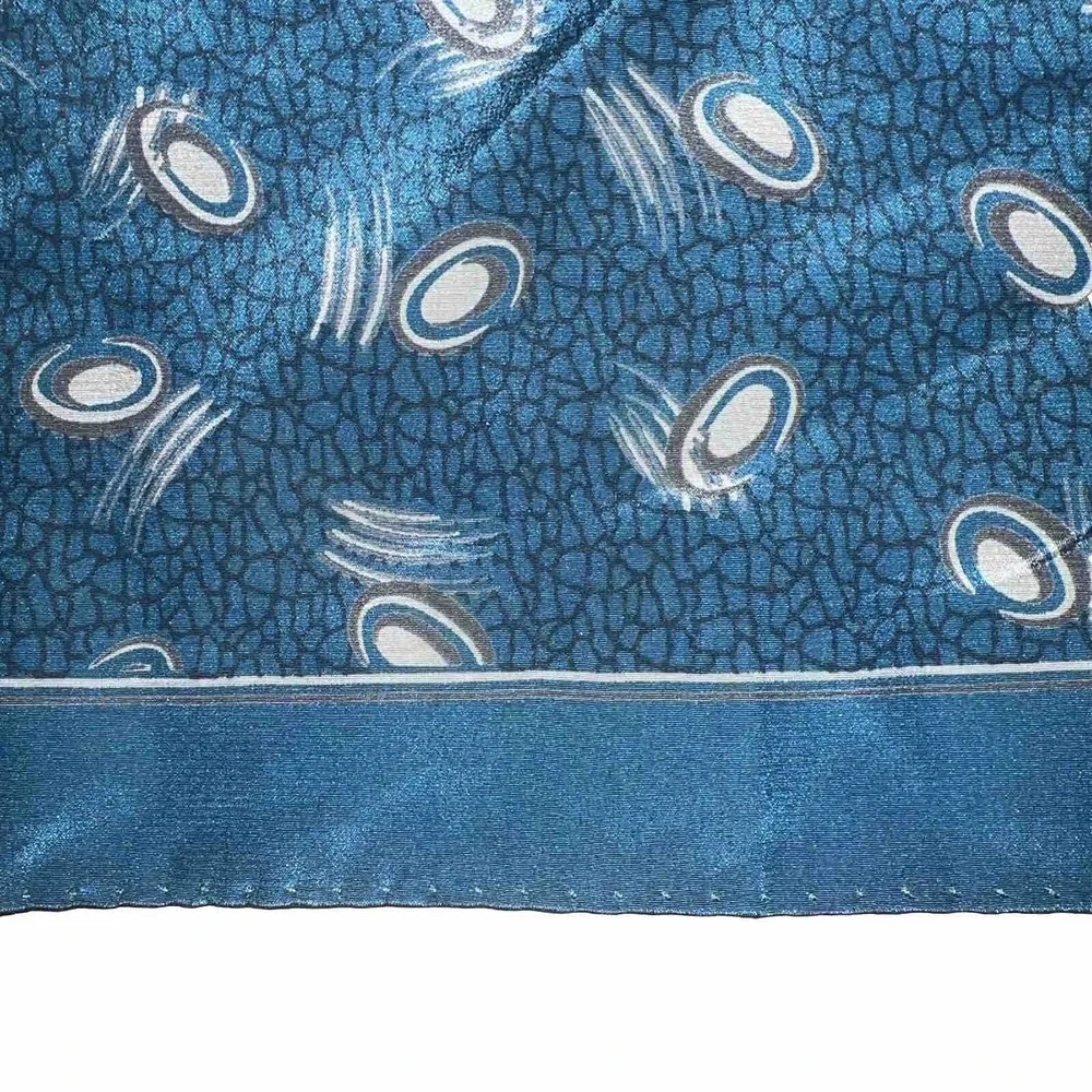 PAISLEY Handkerchief VINTAGE‎ Teal, Gray Silver 100% SILK Made in Italy 13-13